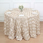 120 Inch Round Satin Beige Tablecloth With Grandiose 3D Rosette Design 