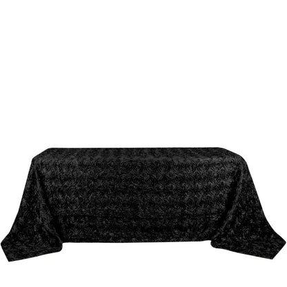 90x132inch Black Grandiose 3D Rosette Satin Rectangle Tablecloth