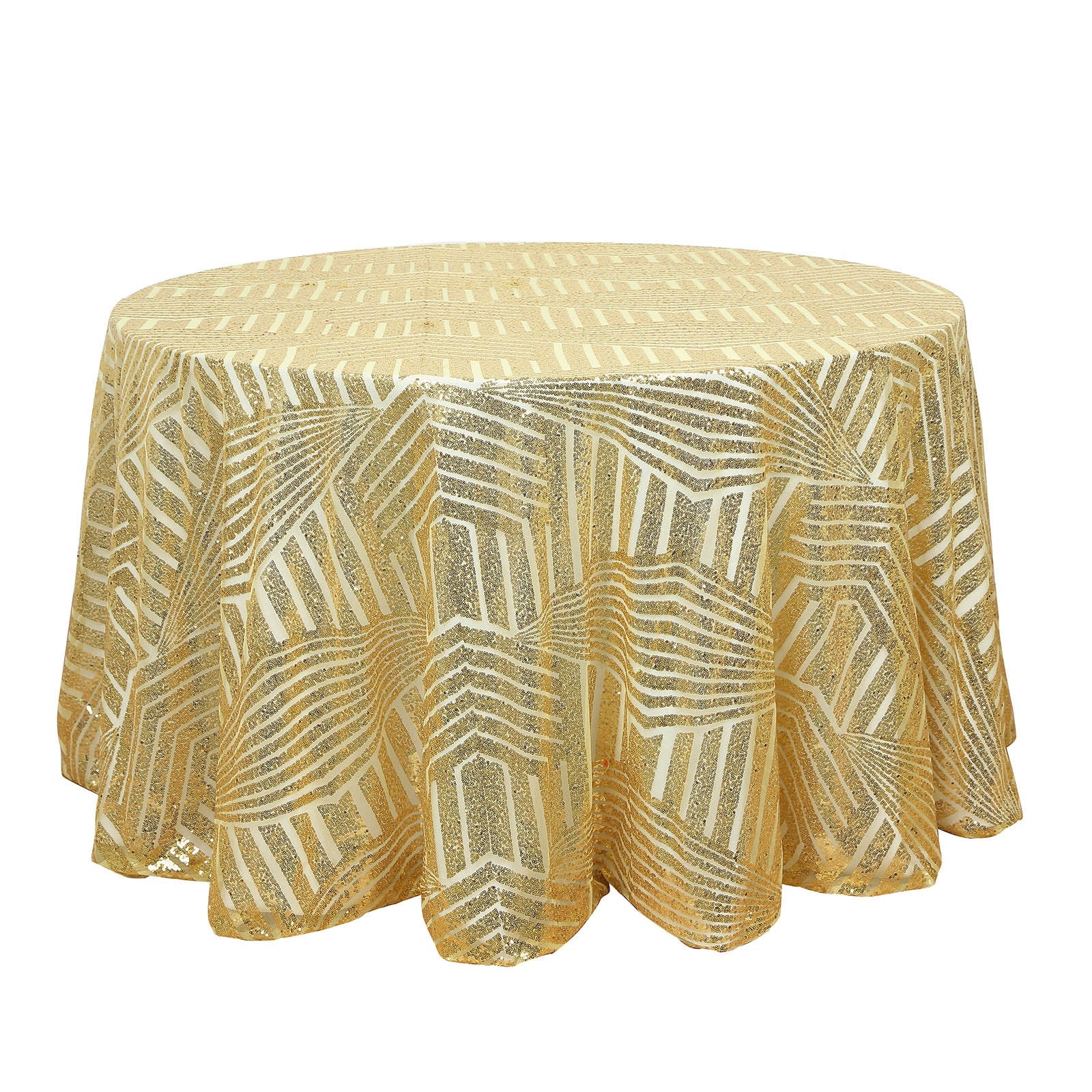 Gold seamless diamond glitz sequin round tablecloth.