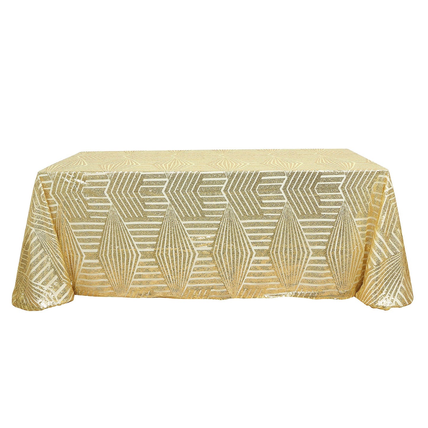 Gold diamond sequin rectangular tablecloth, 90"x132".