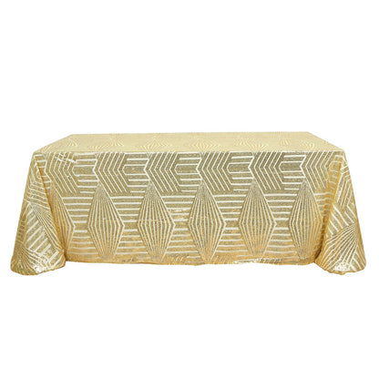 Gold diamond sequin rectangular tablecloth, 90"x132".