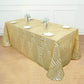 Gold sequin rectangular tablecloth, 90"x132", elegantly draped on a table.