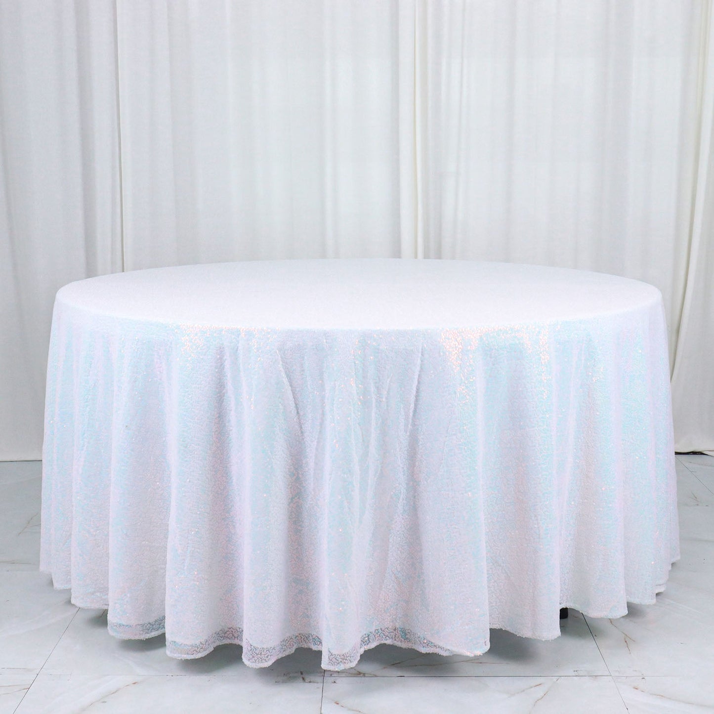 Blue Iridescent Sequin Round Tablecloth 120 Inch