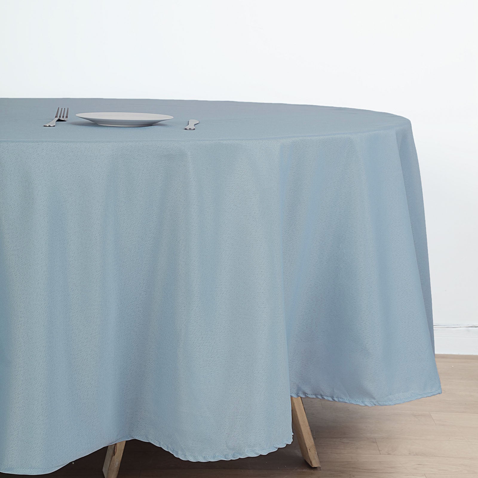 108 Inch Dusty Blue Round Tablecloth in Polyester