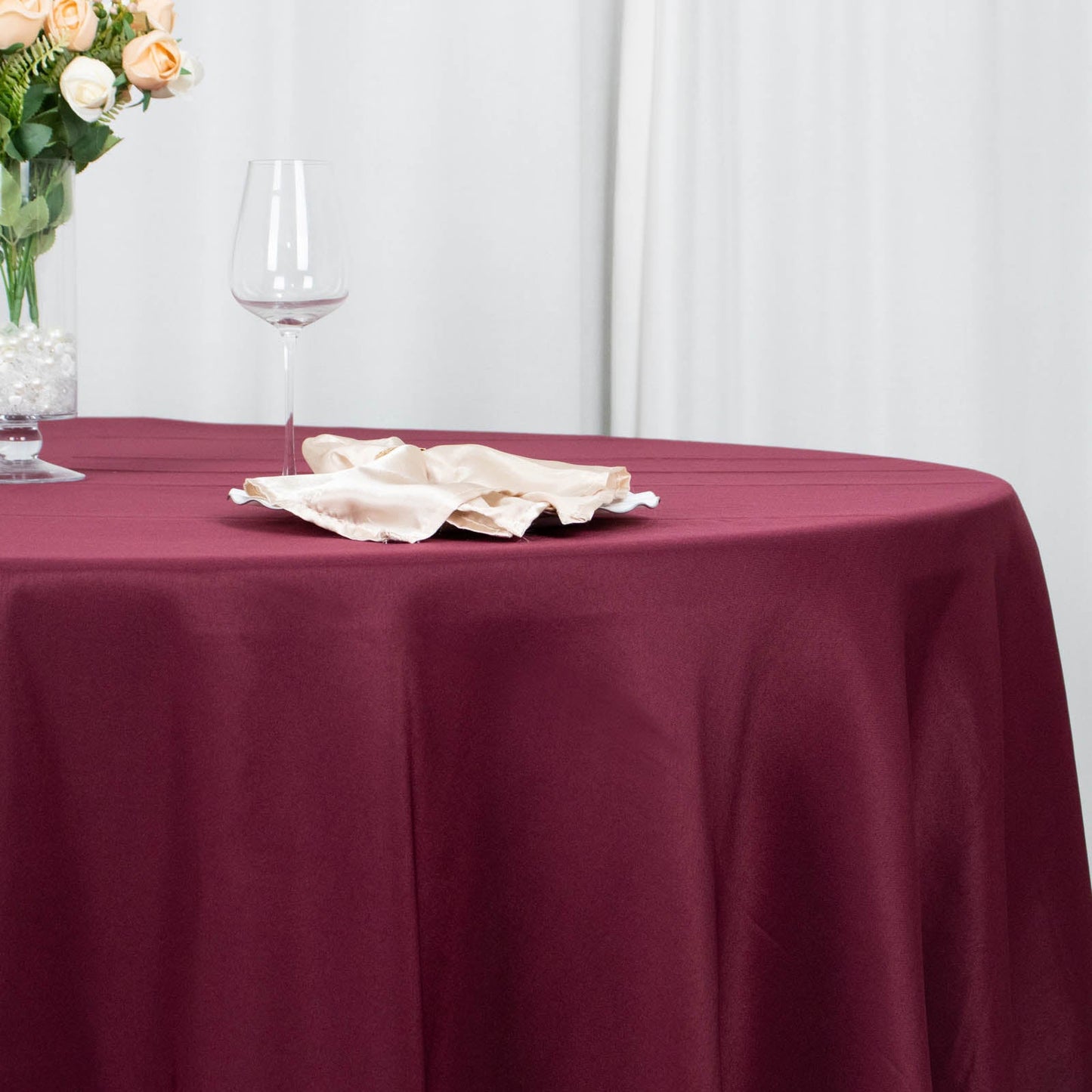 108inch Burgundy 200 GSM Premium Polyester Round Tablecloth