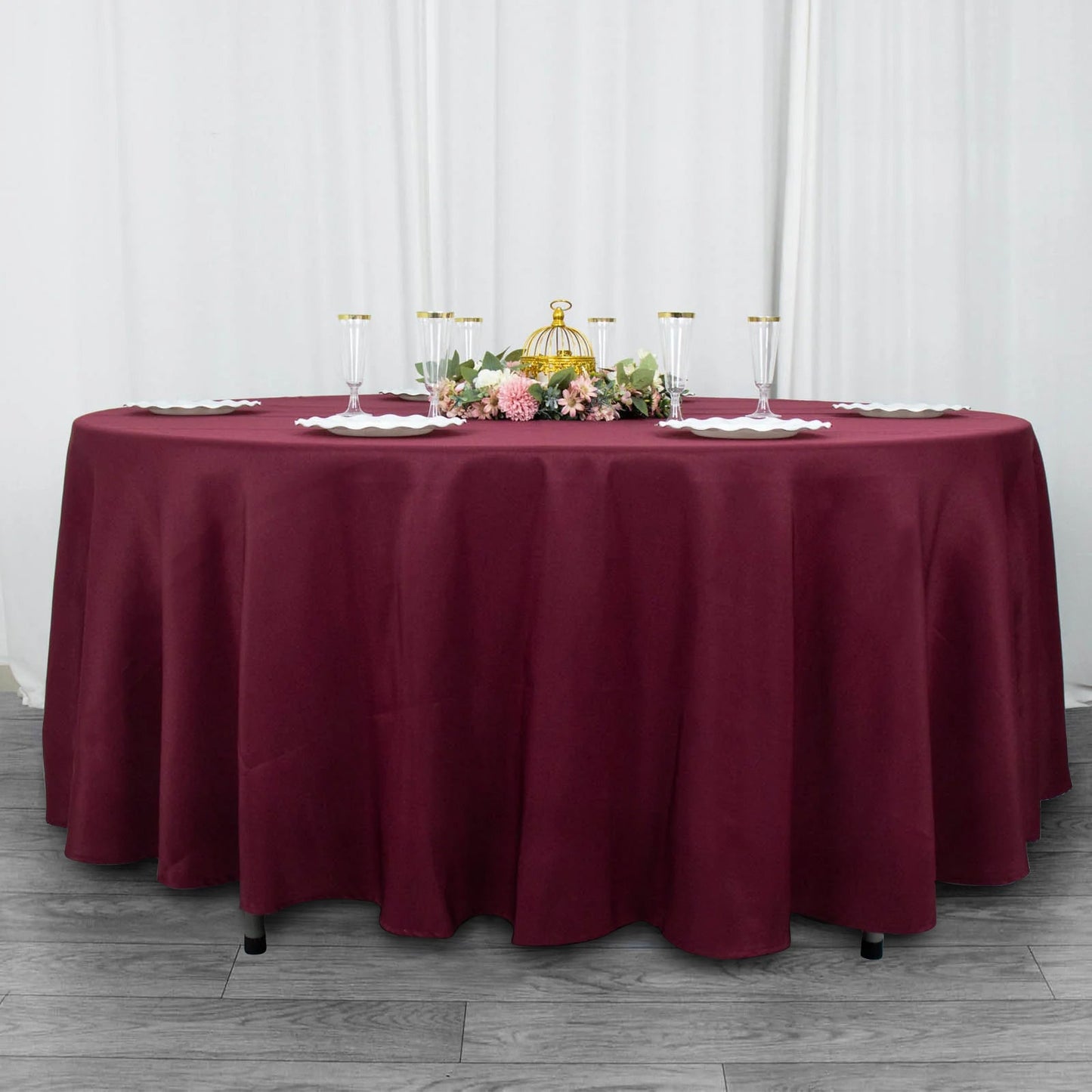 108inch Burgundy 200 GSM Premium Polyester Round Tablecloth
