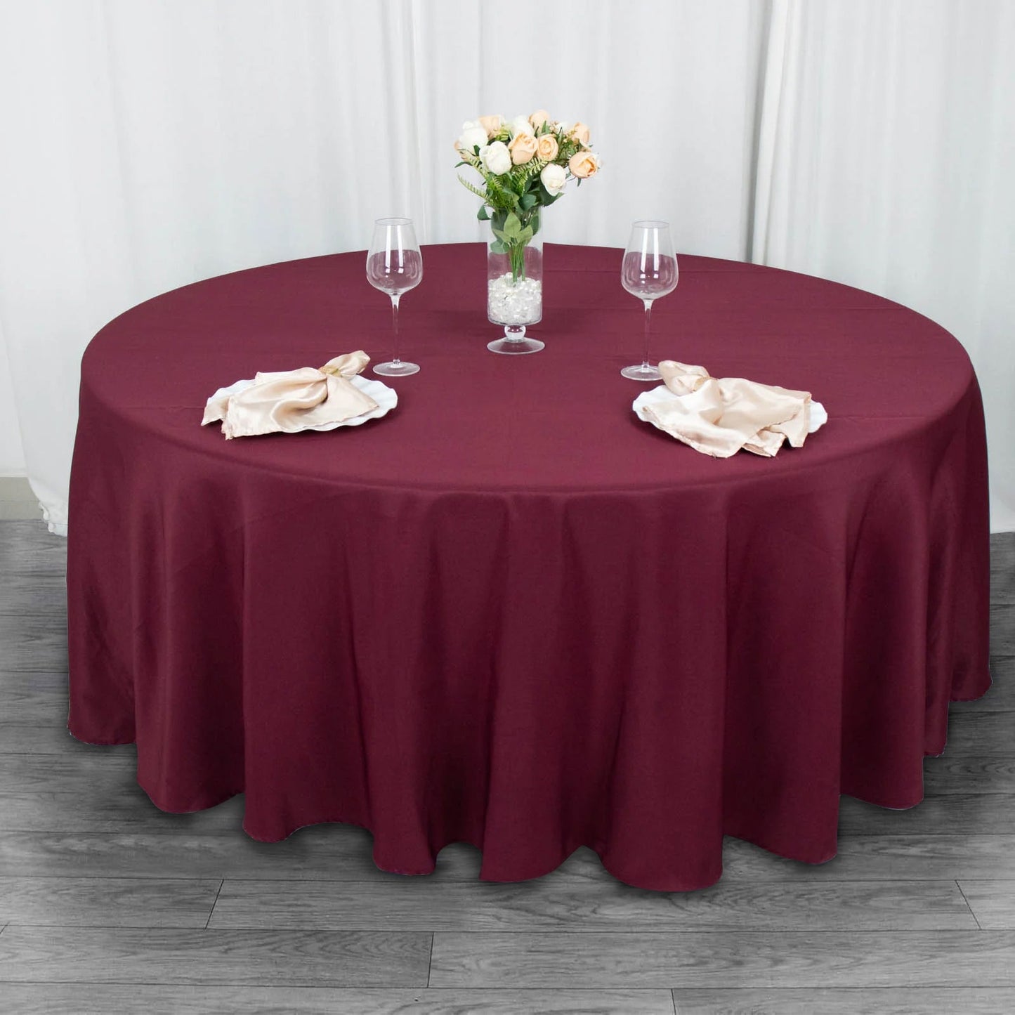 108inch Burgundy 200 GSM Premium Polyester Round Tablecloth