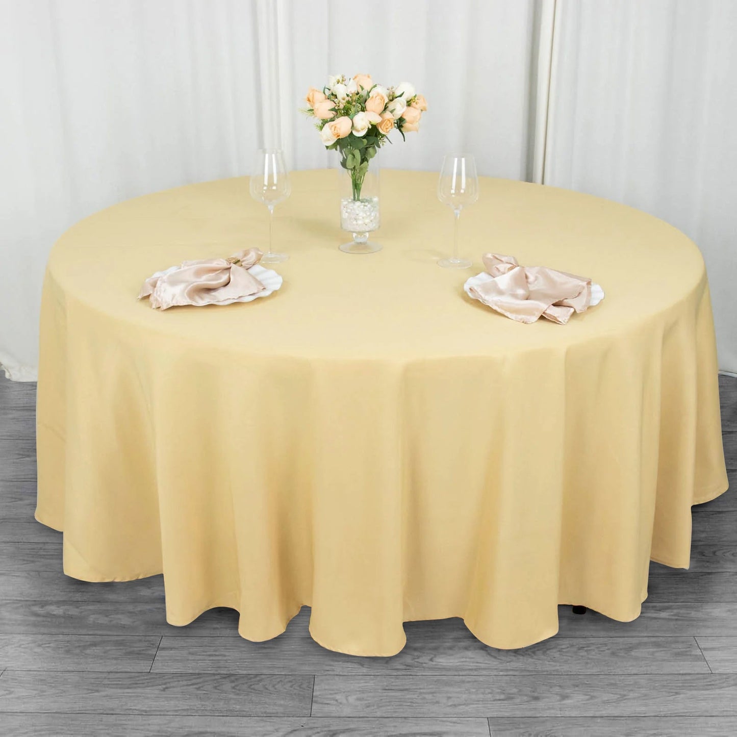 108inch Champagne 200 GSM  Premium Polyester Round Tablecloth