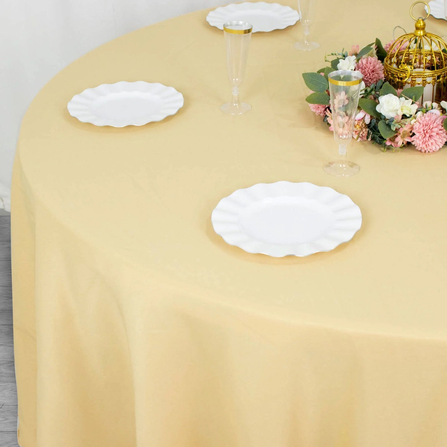 108inch Champagne 200 GSM Premium Polyester Round Tablecloth