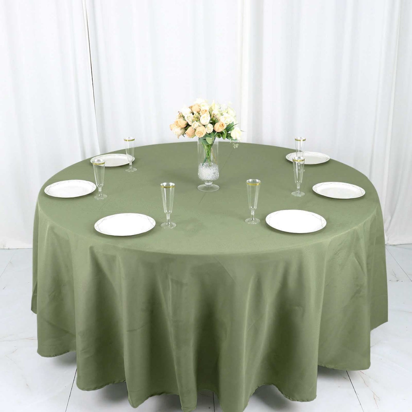 Round Tablecloth Polyester 108 Inch Eucalyptus Sage Green Hemmed