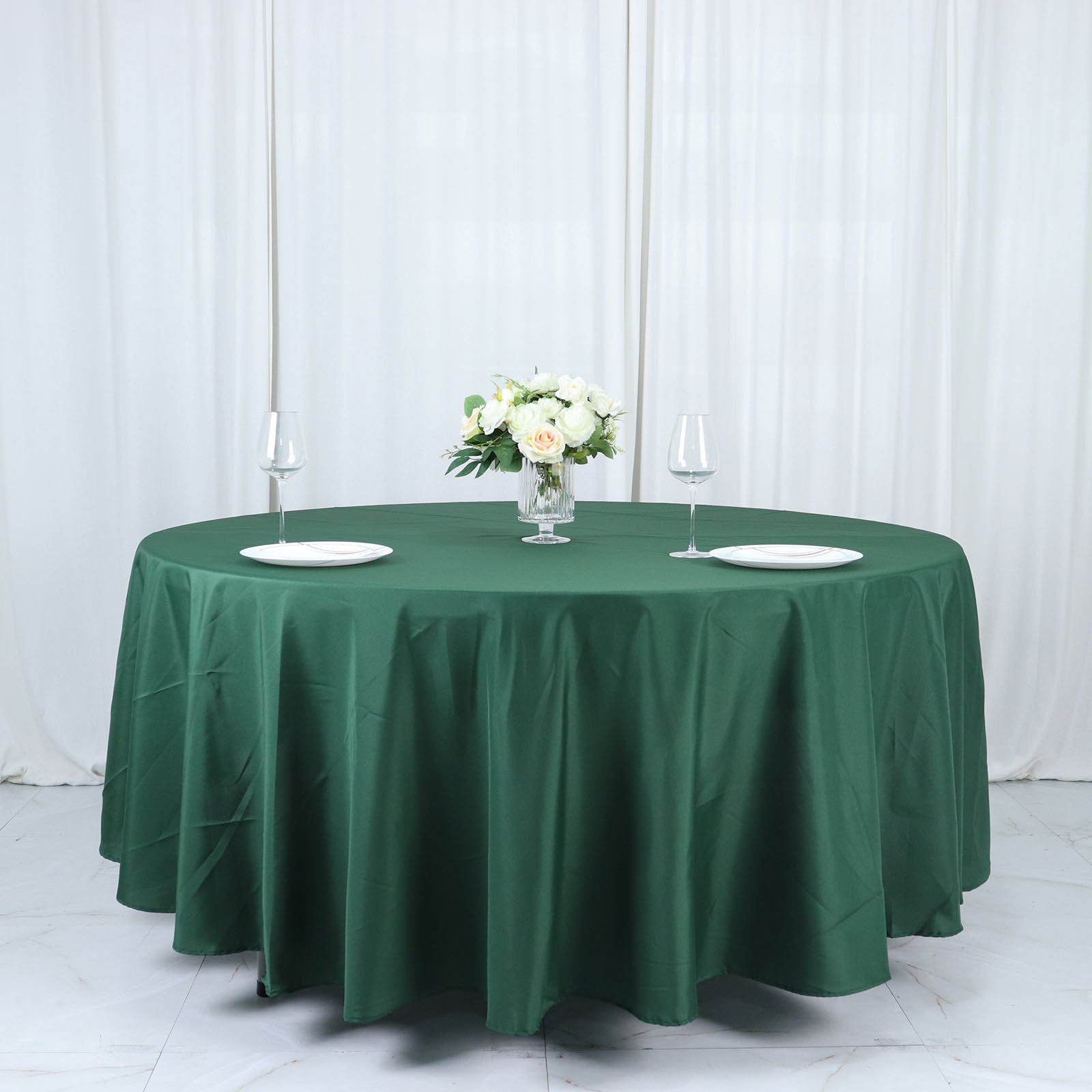 Polyester 108 Inch Round Tablecloth Hunter Emerald Green