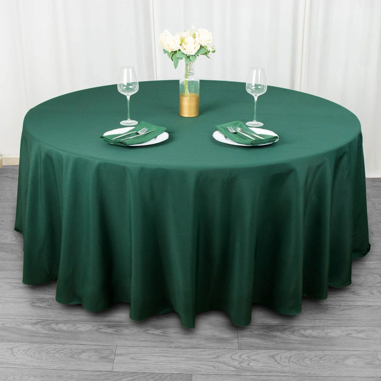 108inch Hunter Emerald Green 200 GSM Premium Polyester Round Tablecloth