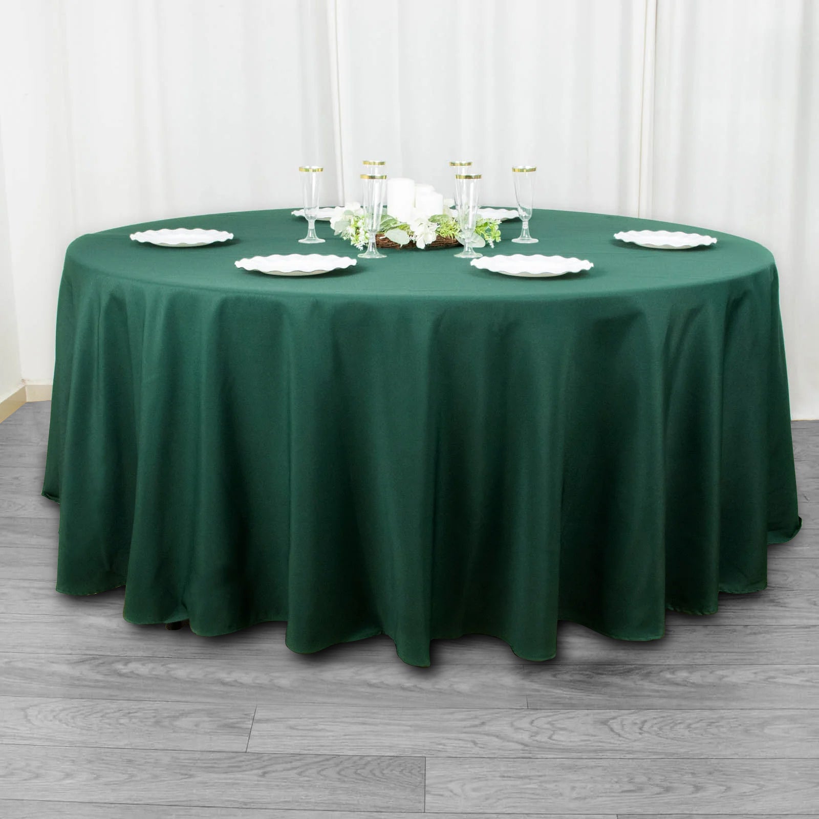 108inch Hunter Emerald Green 200 GSM Premium Polyester Round Tablecloth