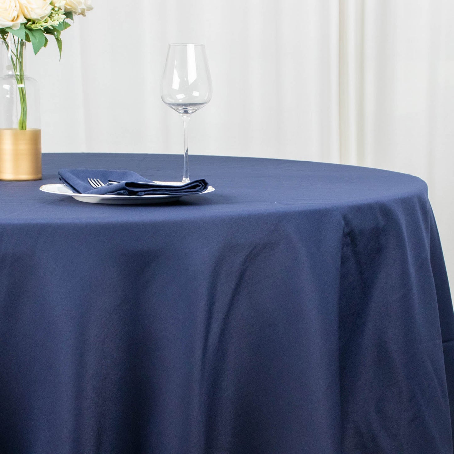 108inch Navy Blue 200 GSM Seamless Premium Polyester Round Tablecloth