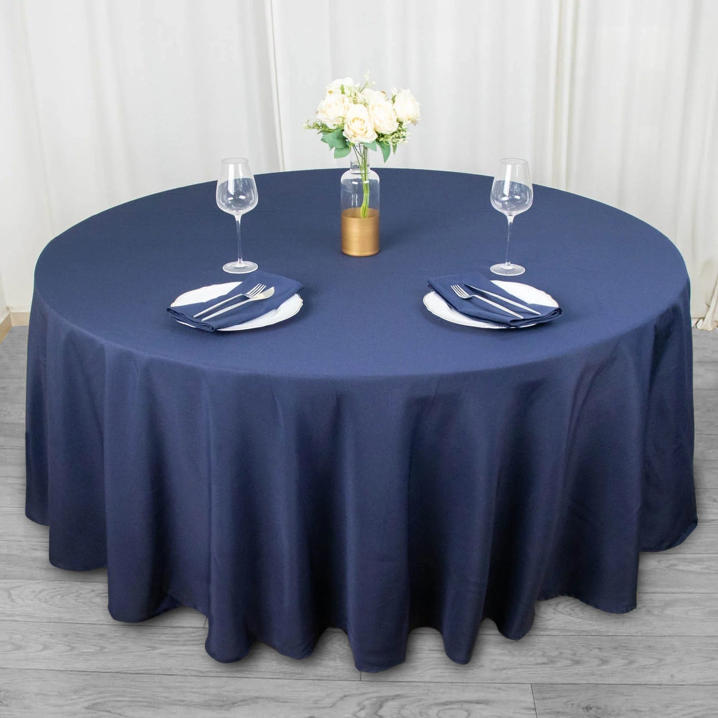 108inch Navy Blue 200 GSM Seamless Premium Polyester Round Tablecloth