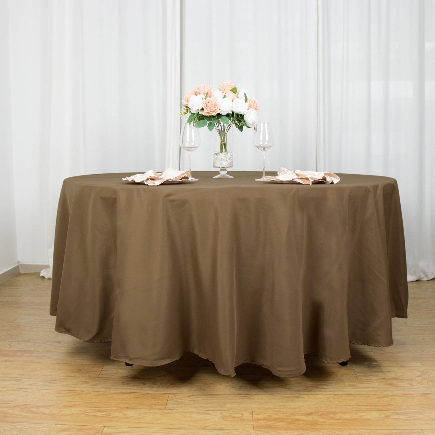 108" Taupe Polyester Round Tablecloth