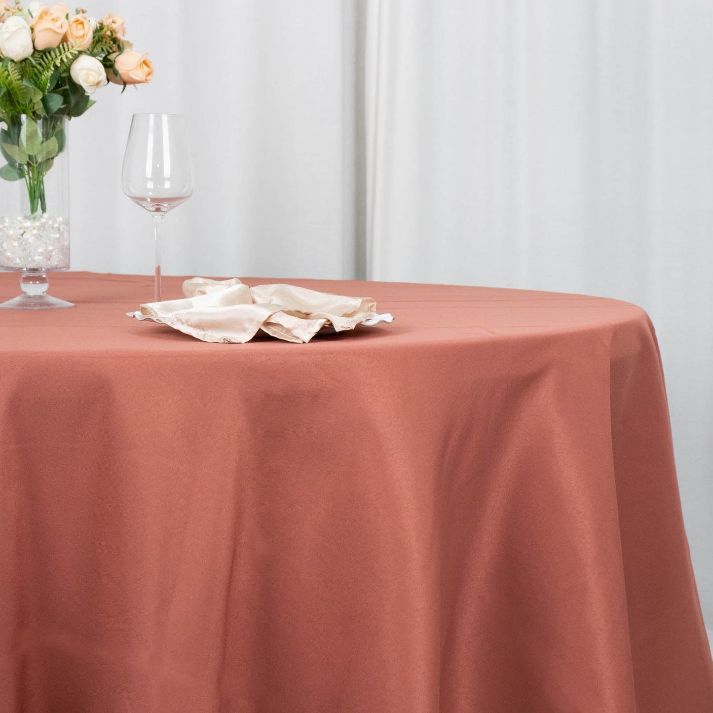 108inch Terracotta 200 GSM Premium Polyester Round Tablecloth