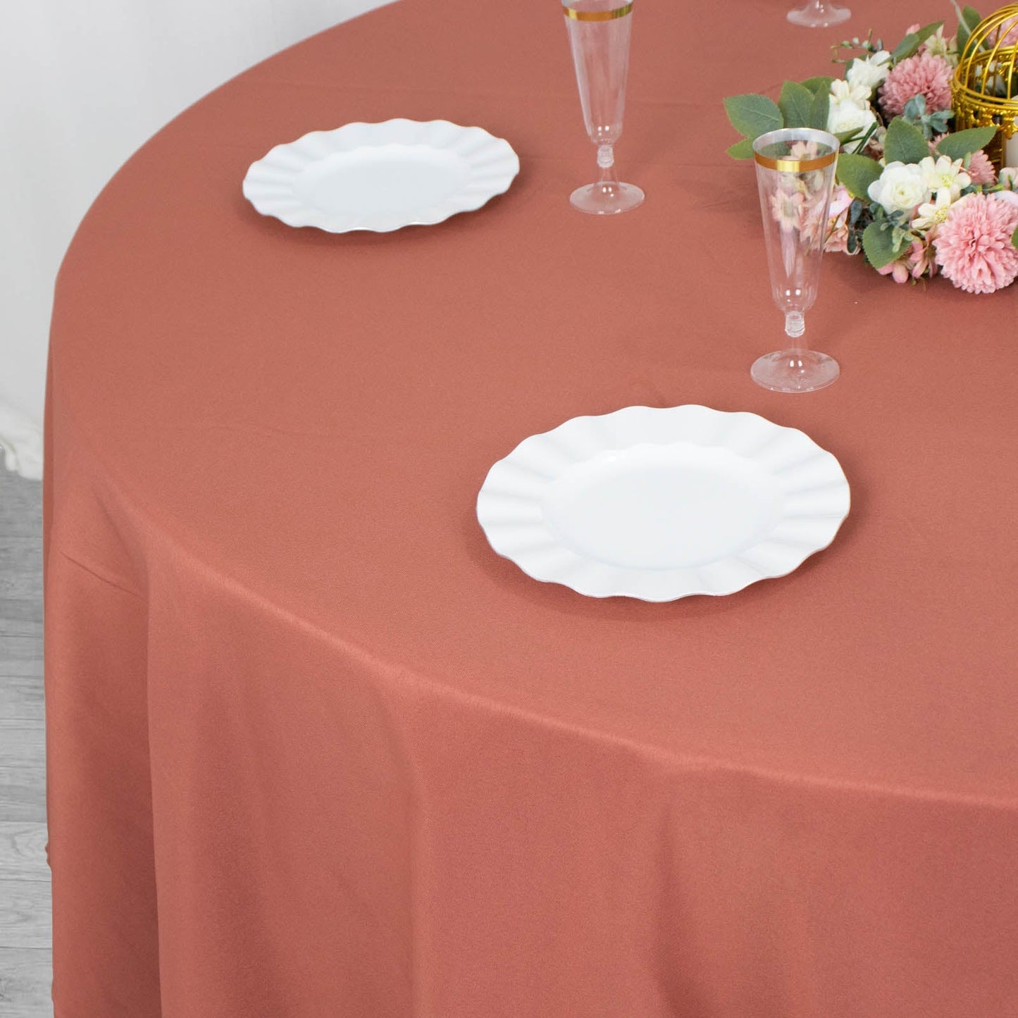 108" Terracotta (Rust) Premium Polyester Round Tablecloth - 220GSM