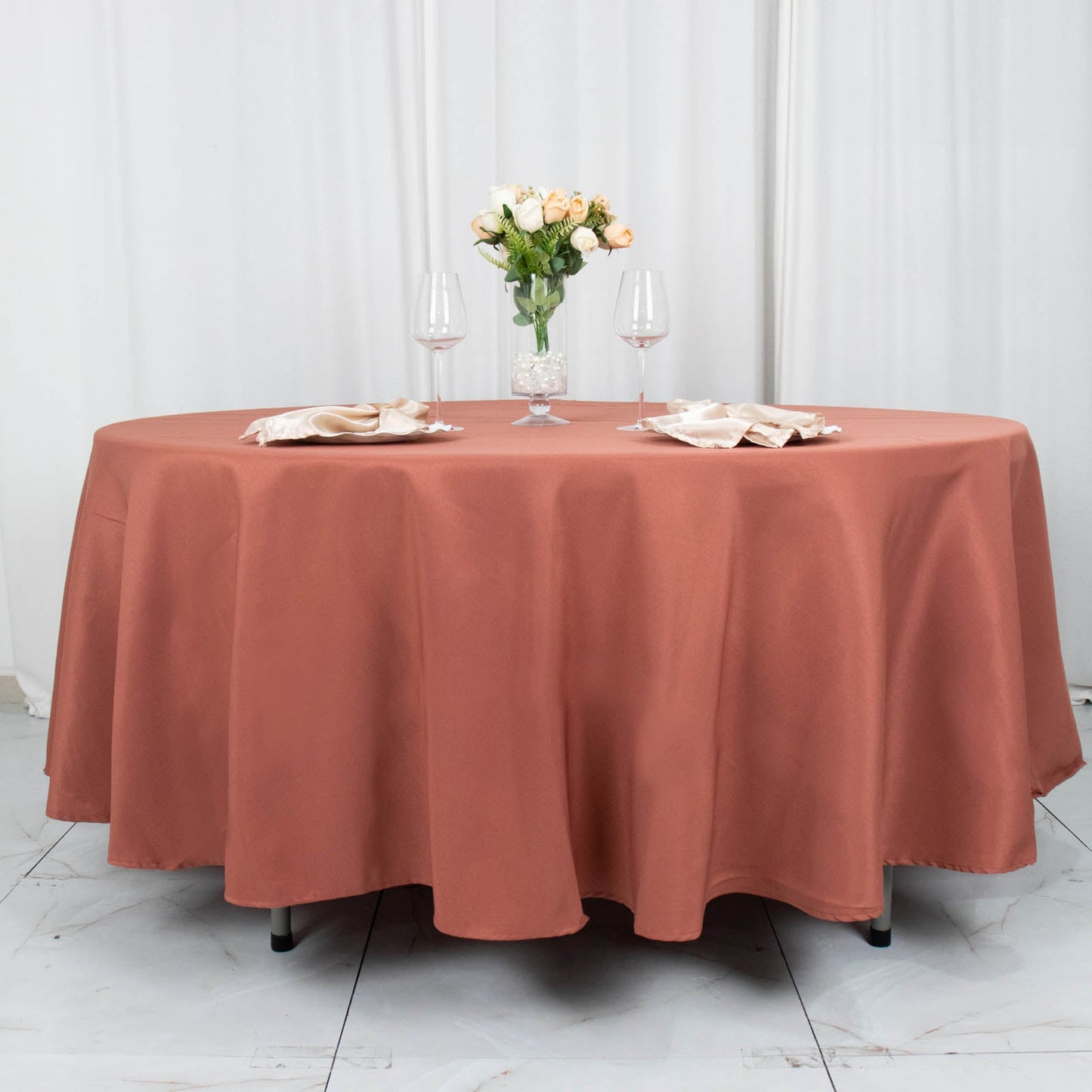 108" Terracotta (Rust) Premium Polyester Round Tablecloth - 220GSM