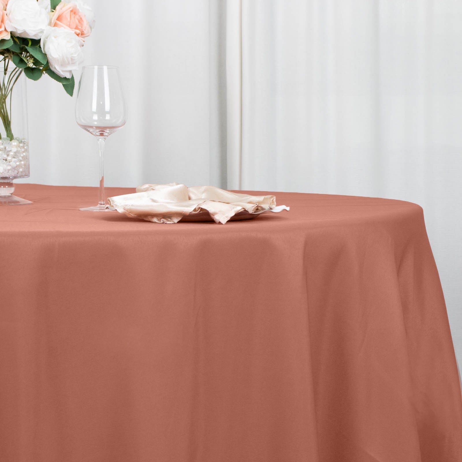 120inch Terracotta 200 GSM Seamless Premium Polyester Round Tablecloth