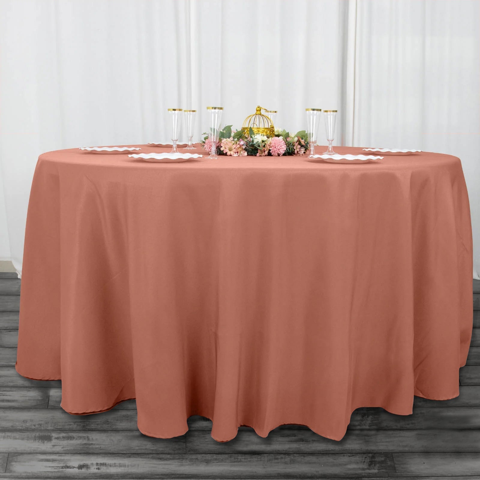 120inch Terracotta 200 GSM Seamless Premium Polyester Round Tablecloth