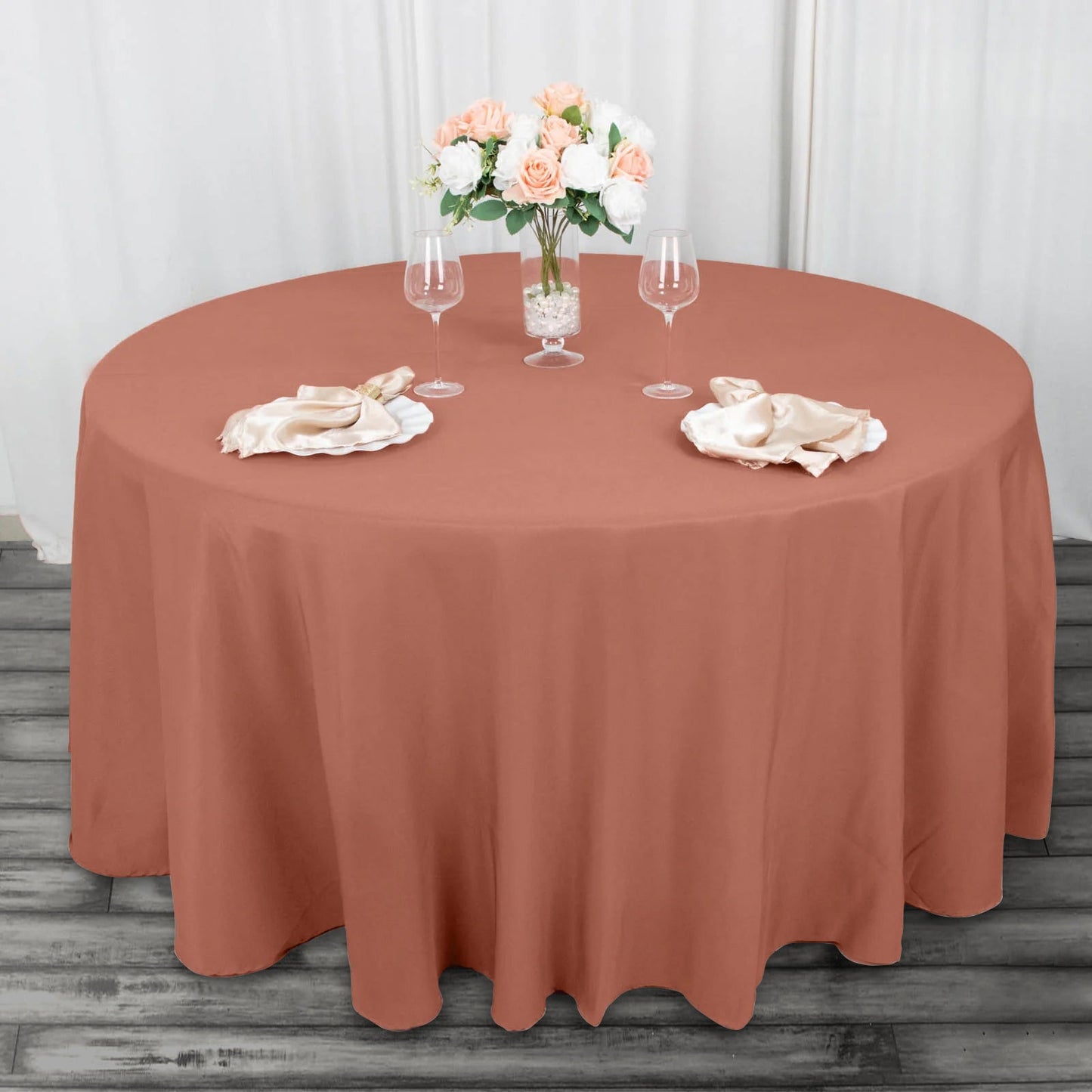 120inch Terracotta 200 GSM Seamless Premium Polyester Round Tablecloth