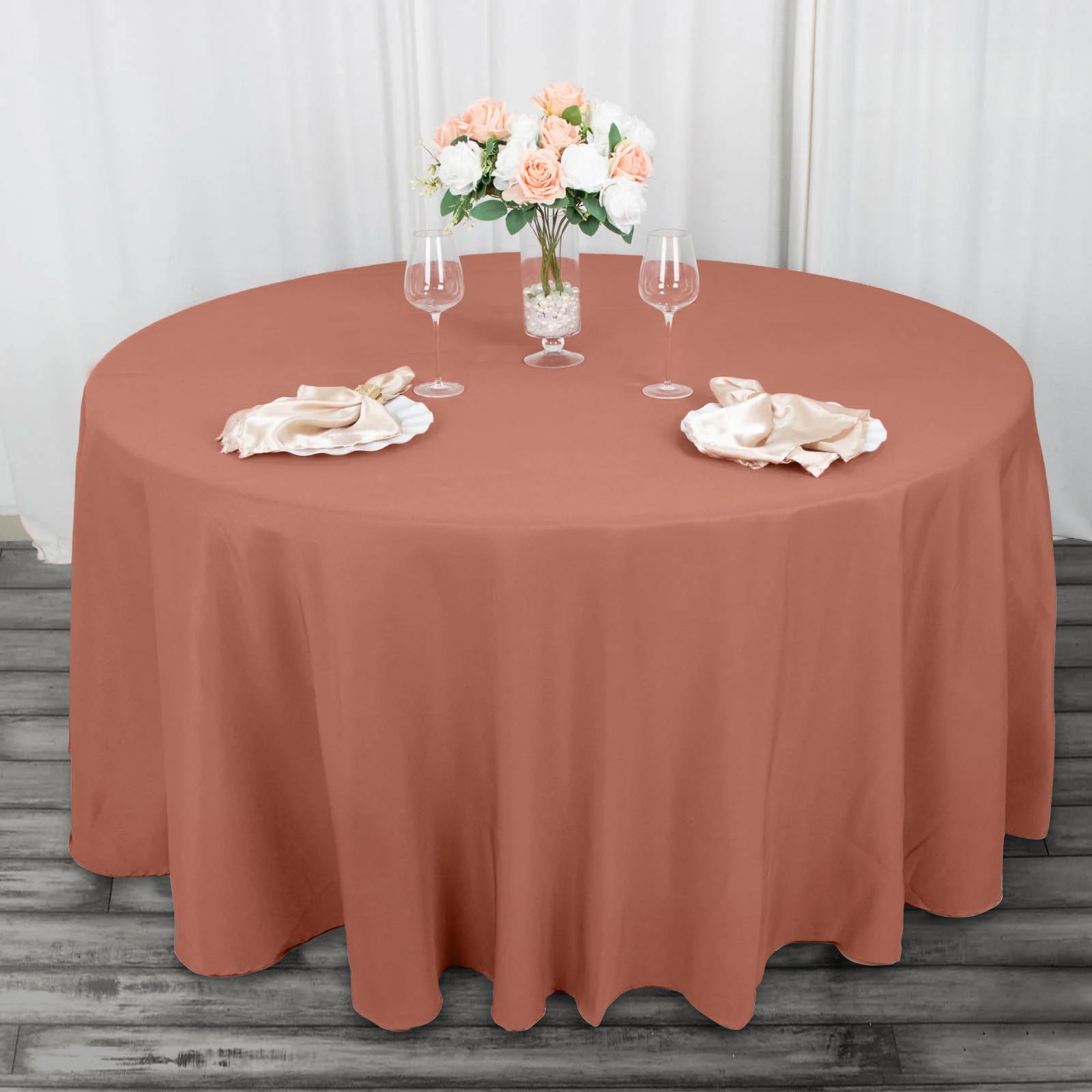 120inch Terracotta 200 GSM Seamless Premium Polyester Round Tablecloth