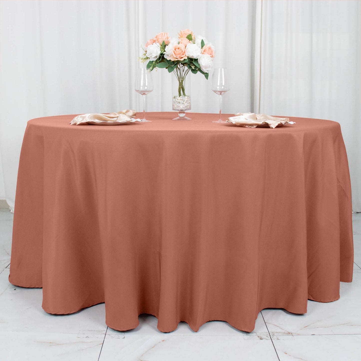 120" Terracotta (Rust) Seamless Premium Polyester Round Tablecloth - 220GSM