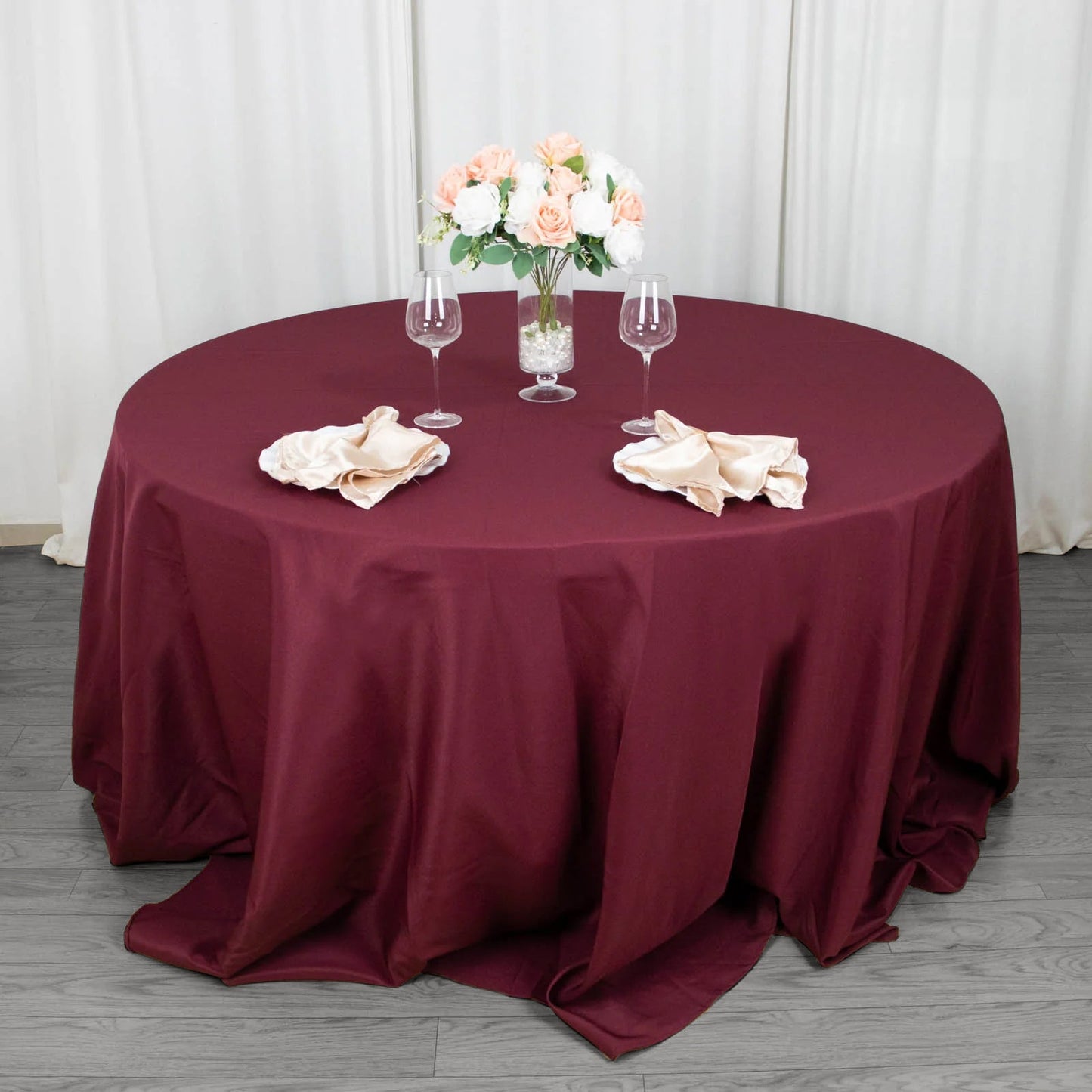 132inch Burgundy 200 GSM Seamless Premium Polyester Round Tablecloth