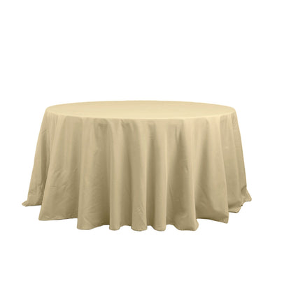 132 Inch Champagne Seamless Round Polyester Tablecloth