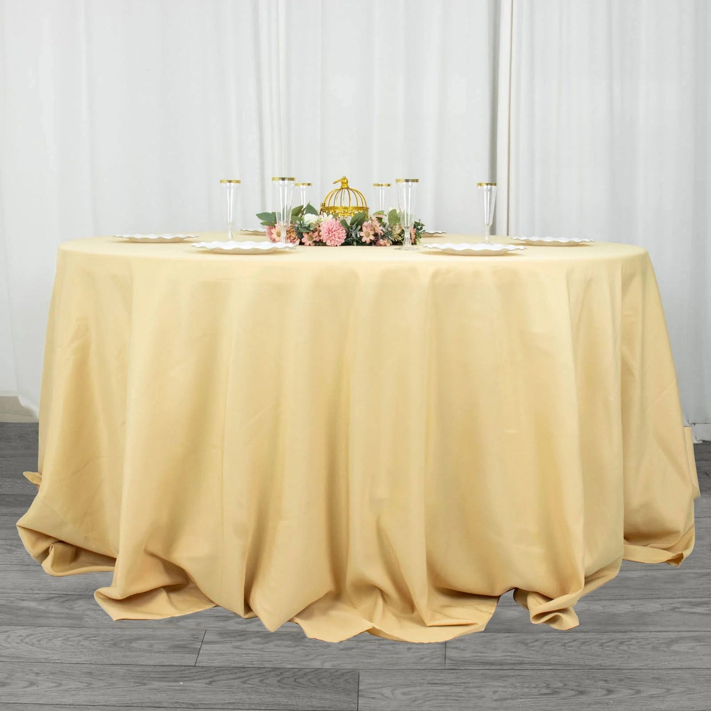 132inch Champagne 200 GSM Seamless Premium Polyester Round Tablecloth