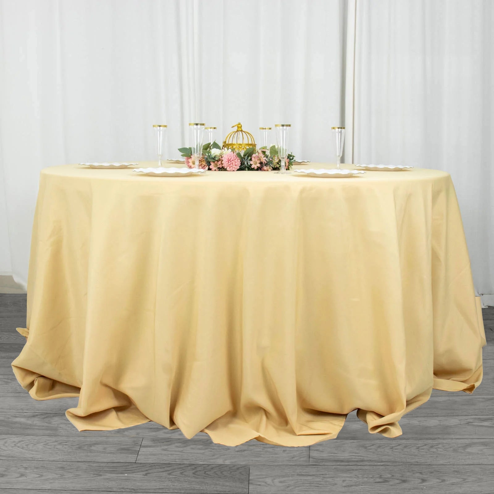 132inch Champagne 200 GSM Seamless Premium Polyester Round Tablecloth