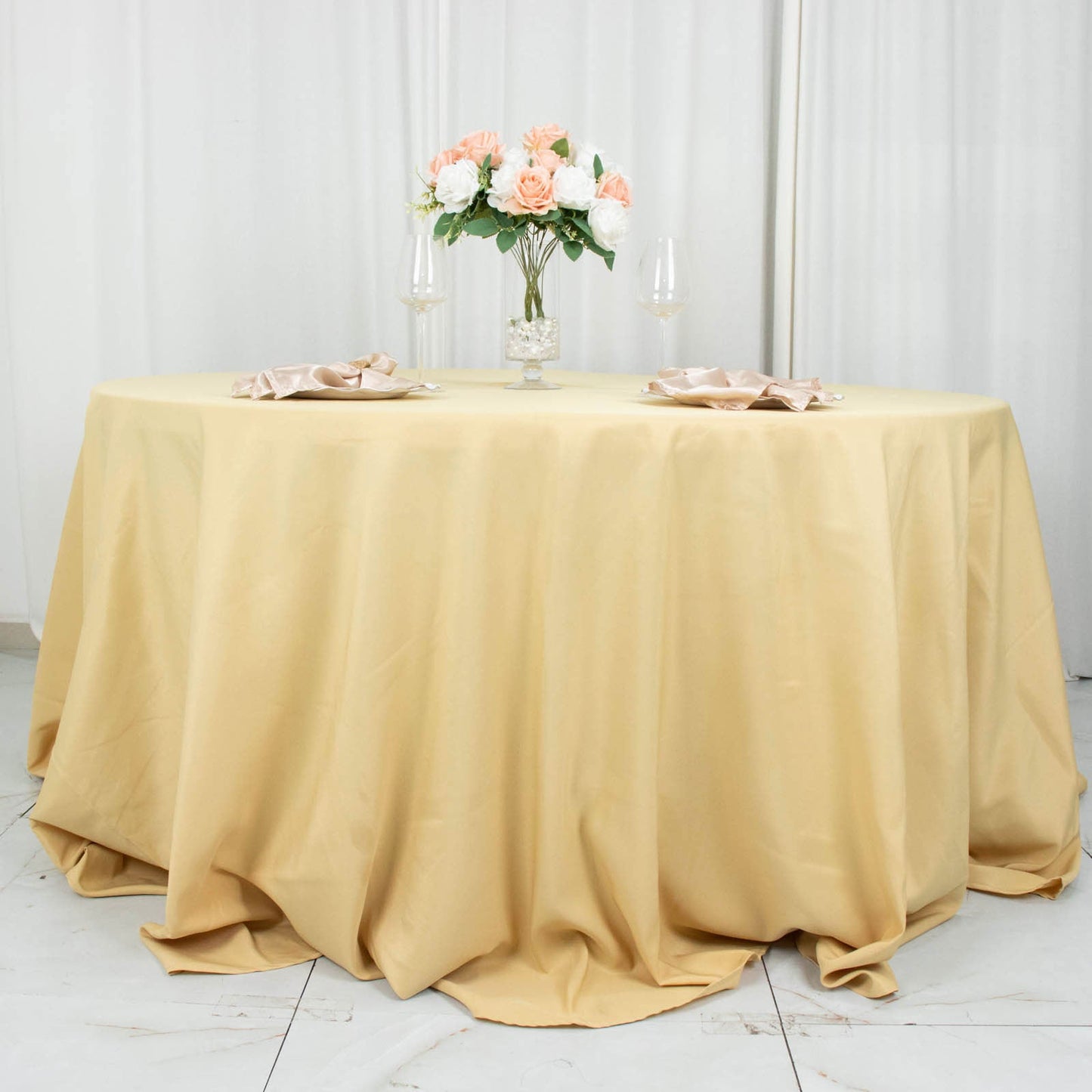 132" Champagne Seamless Premium Polyester Round Tablecloth - 220GSM