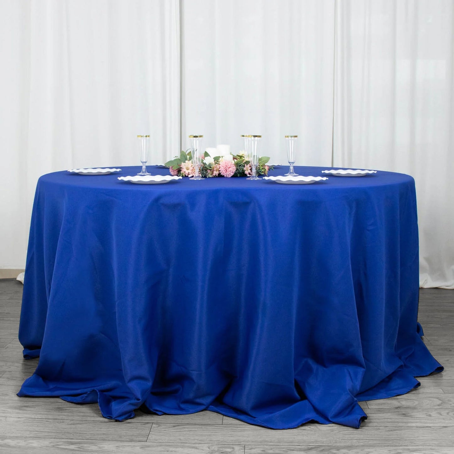 132inch Royal Blue 200 GSM Seamless Premium Polyester Round Tablecloth
