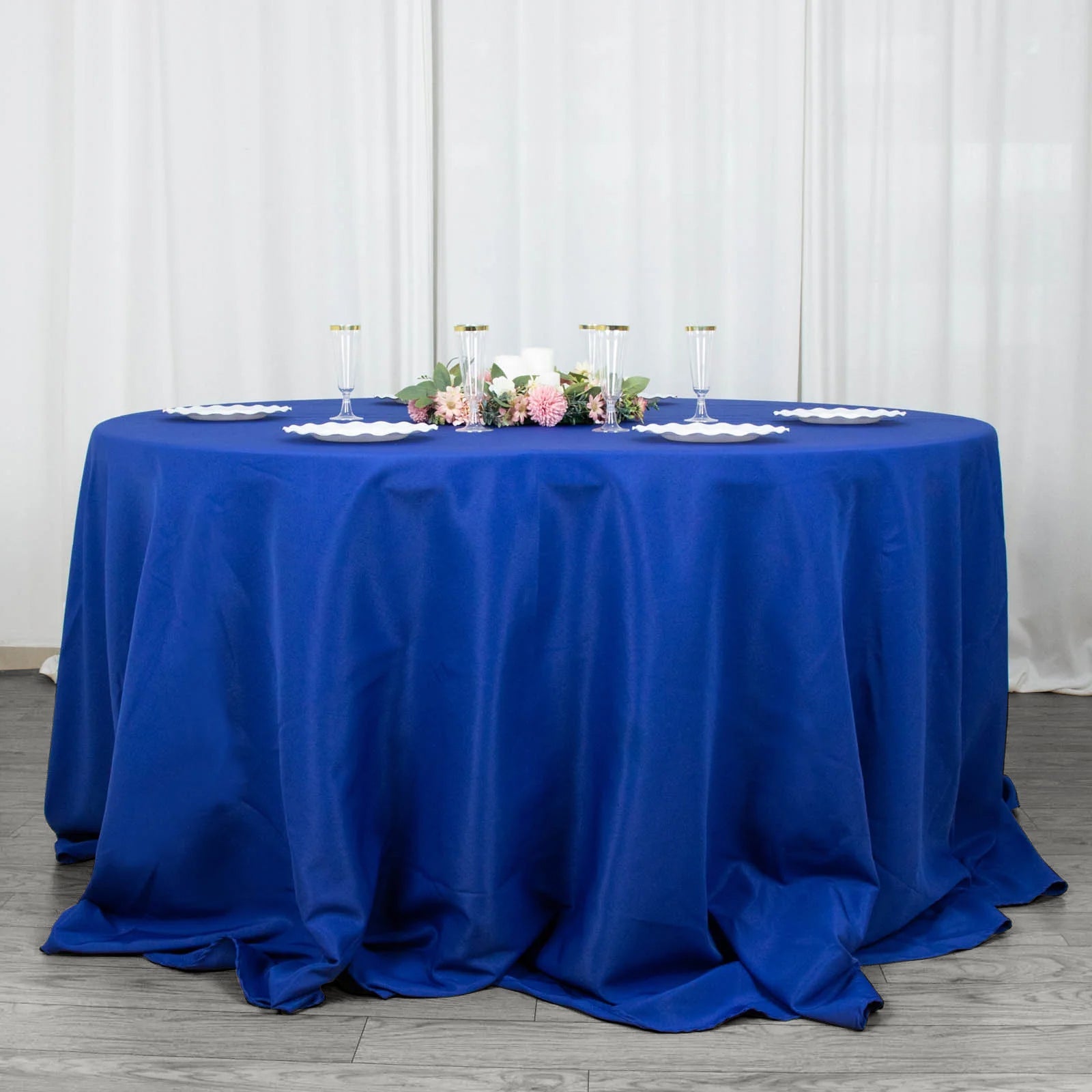 132inch Royal Blue 200 GSM Seamless Premium Polyester Round Tablecloth