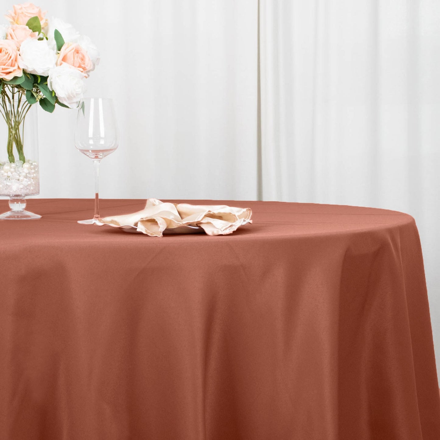 132inch Terracotta 200 GSM Seamless Premium Polyester Round Tablecloth