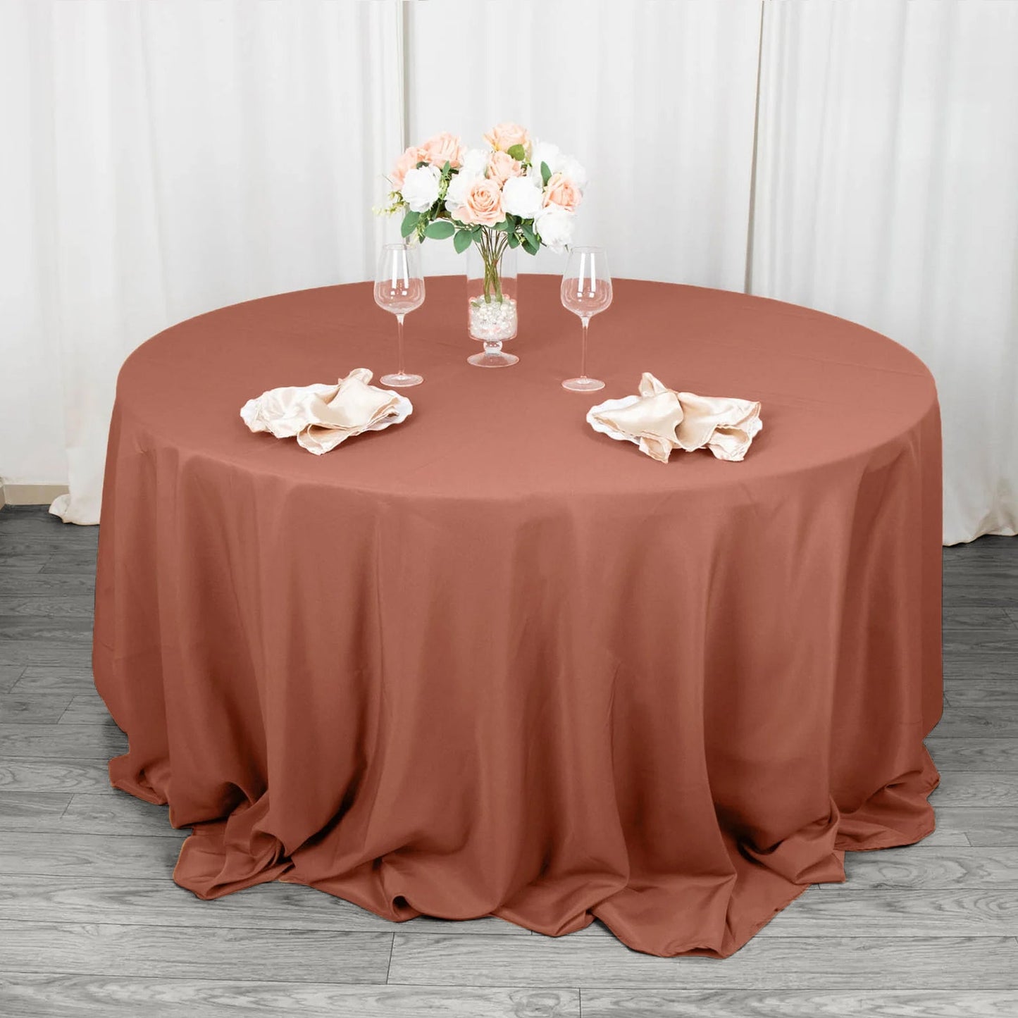 132inch Terracotta 200 GSM Seamless Premium Polyester Round Tablecloth