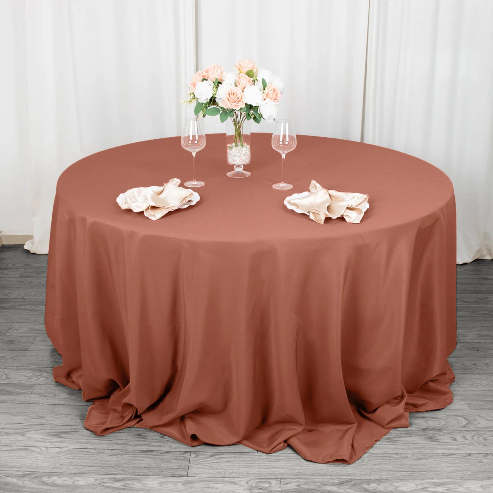 132inch Terracotta 200 GSM Seamless Premium Polyester Round Tablecloth