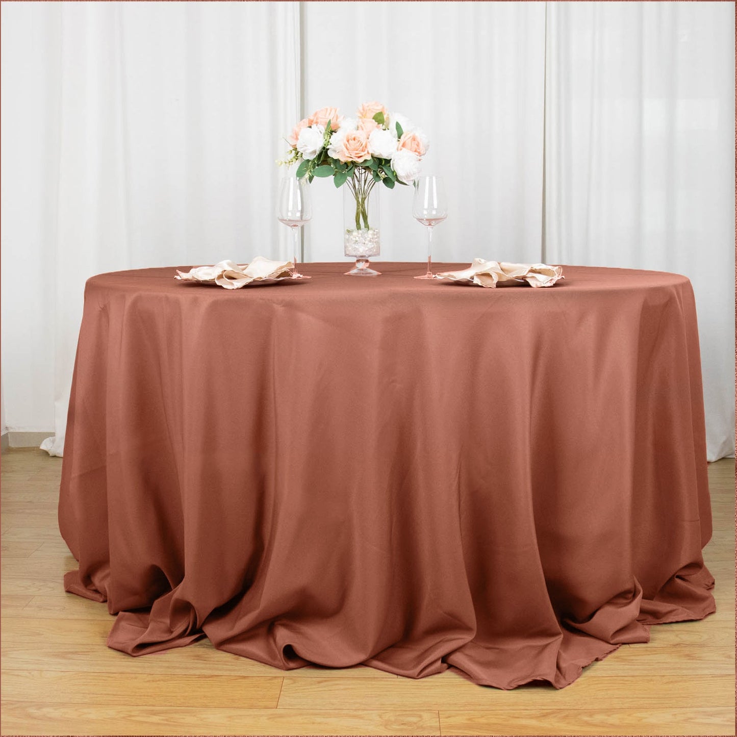 132" Terracotta (Rust) Seamless Premium Polyester Round Tablecloth - 220GSM