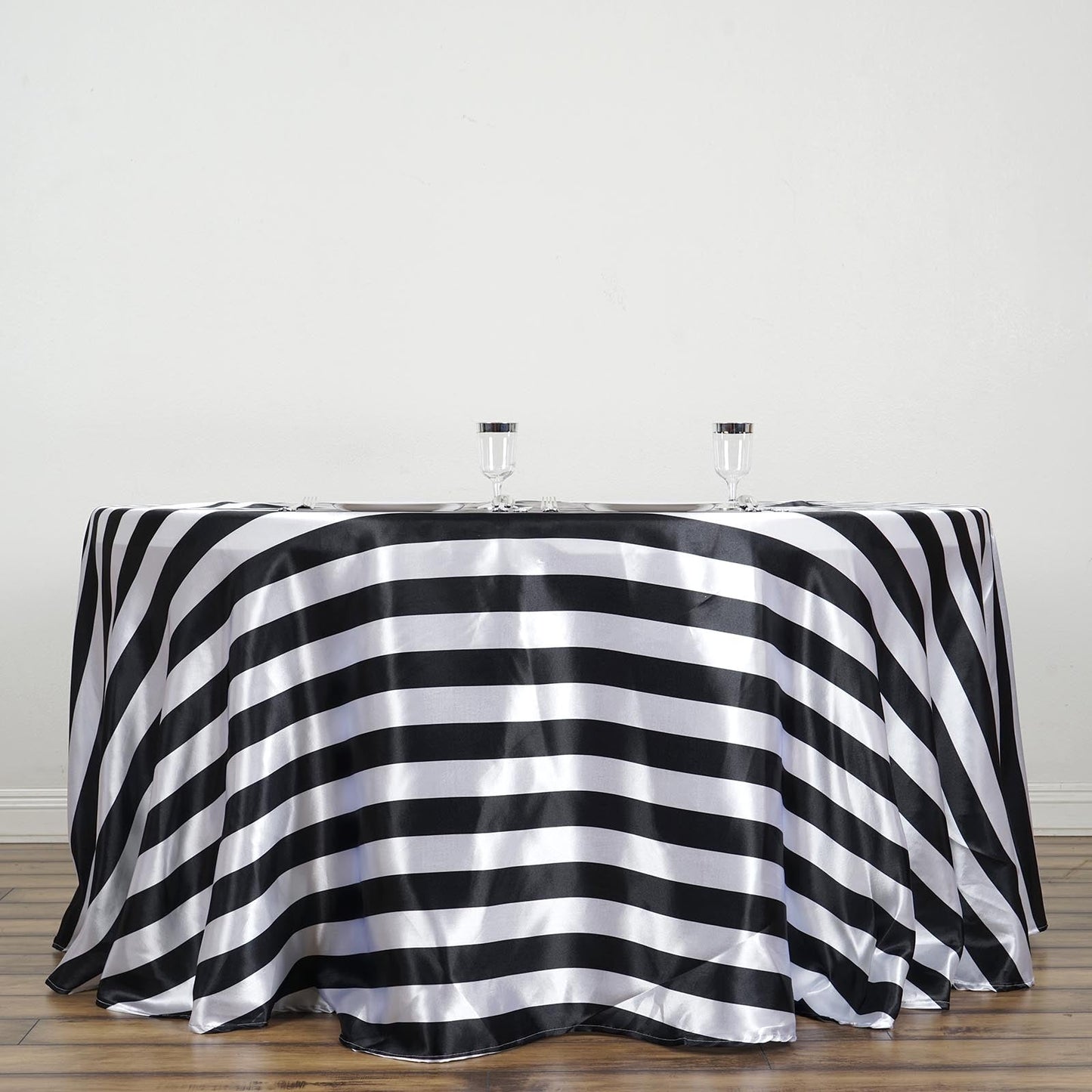 Black and white seamless stripe satin round tablecloth.