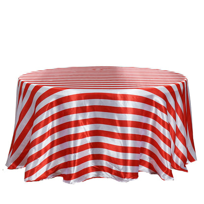 Red and white seamless stripe satin round tablecloth 120