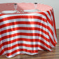 Red and white seamless stripe satin round tablecloth.