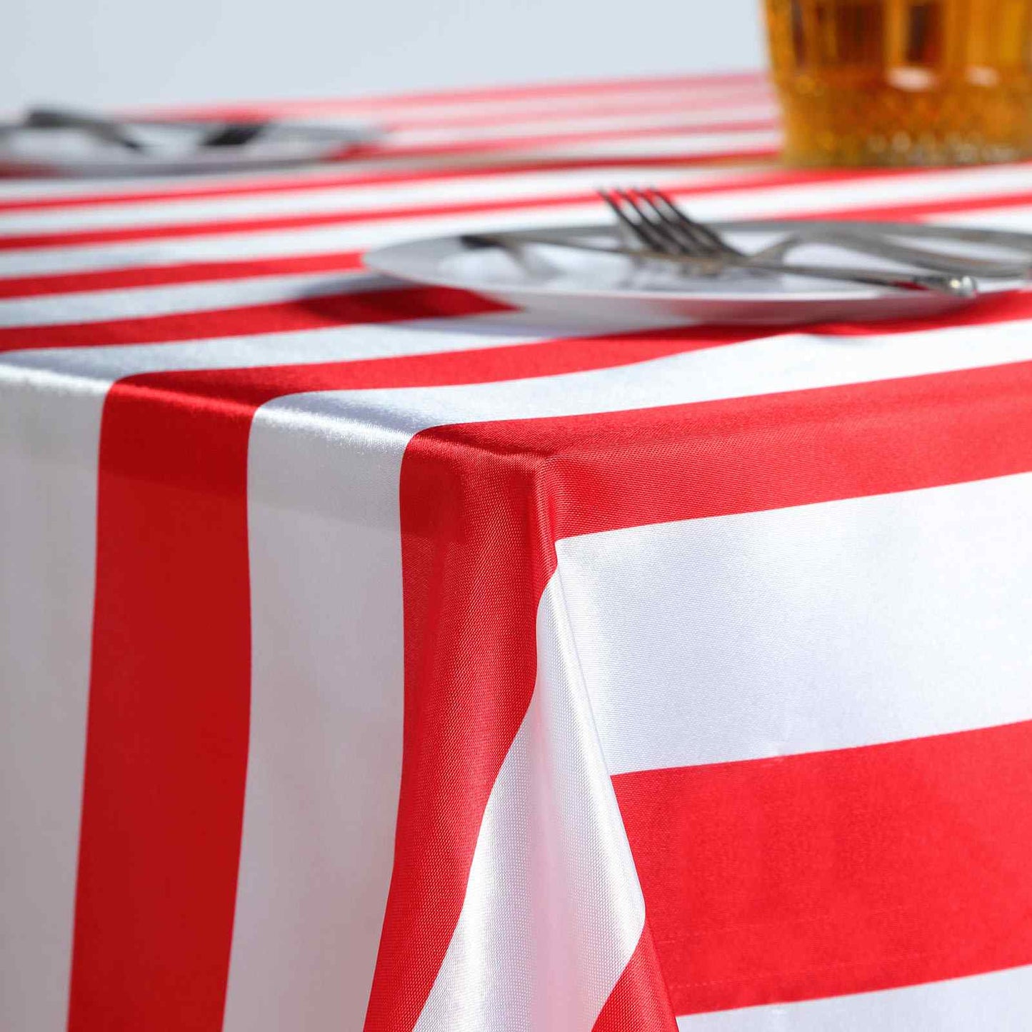 Red and white seamless stripe satin tablecloth 90"x156