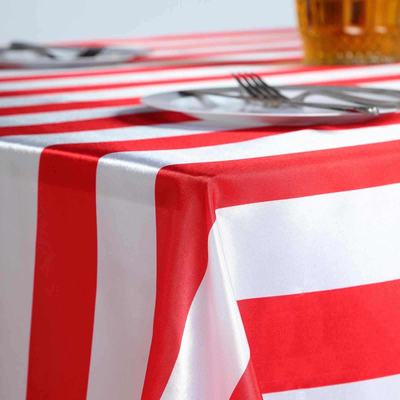 Red and white seamless stripe satin tablecloth 90"x156