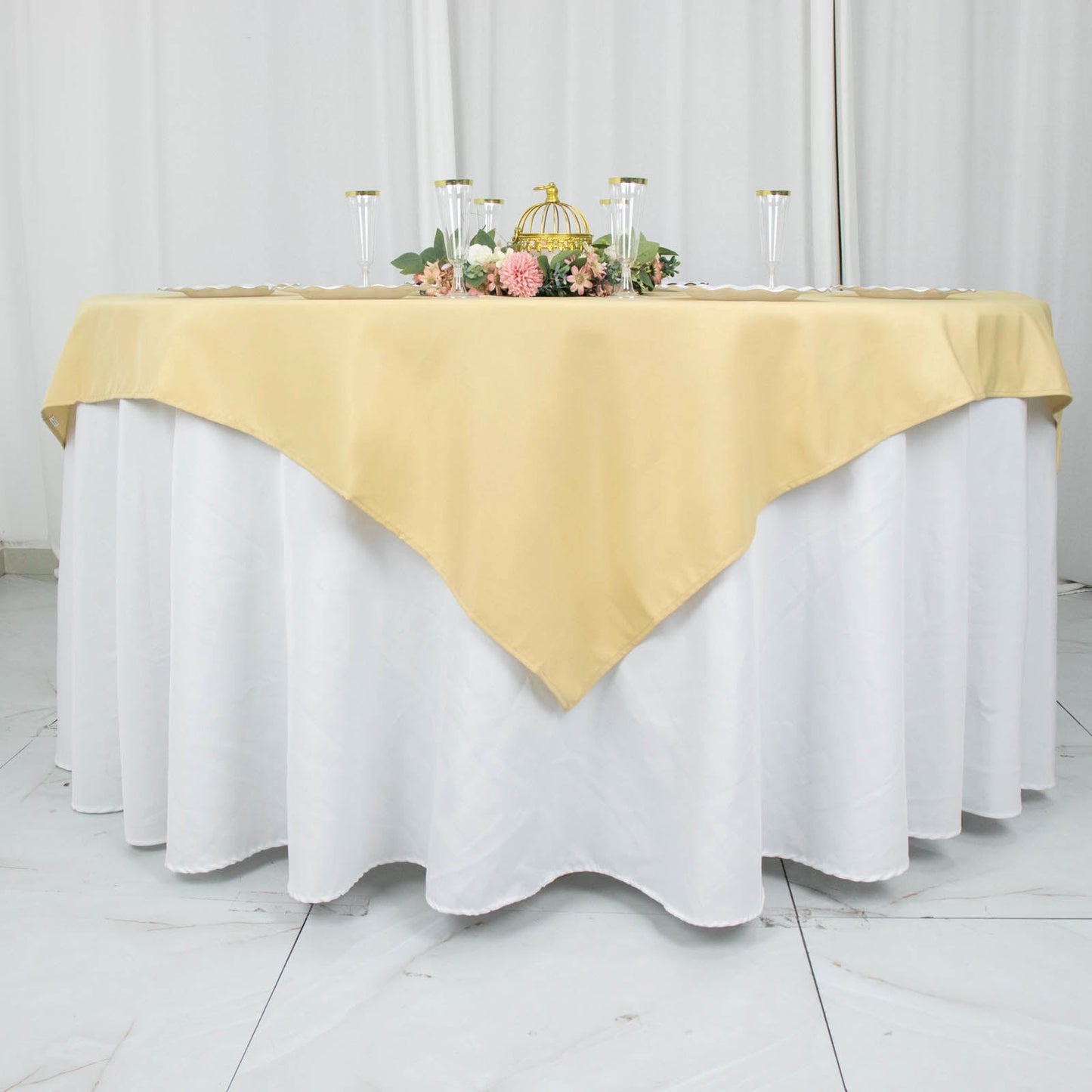 54inch Champagne 200 GSM Seamless Premium Polyester Square Table Overlay