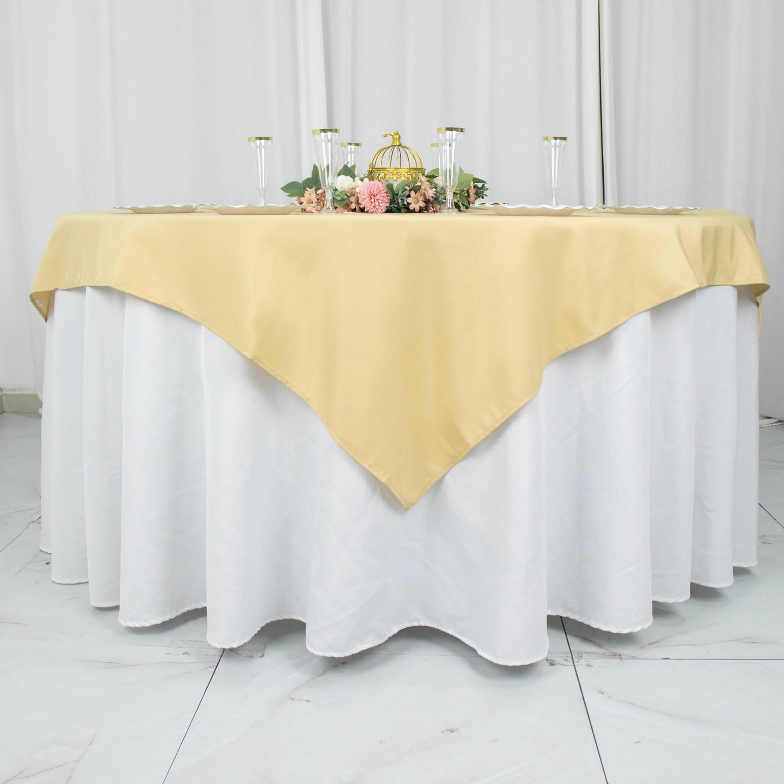 54inch Champagne 200 GSM Seamless Premium Polyester Square Table Overlay