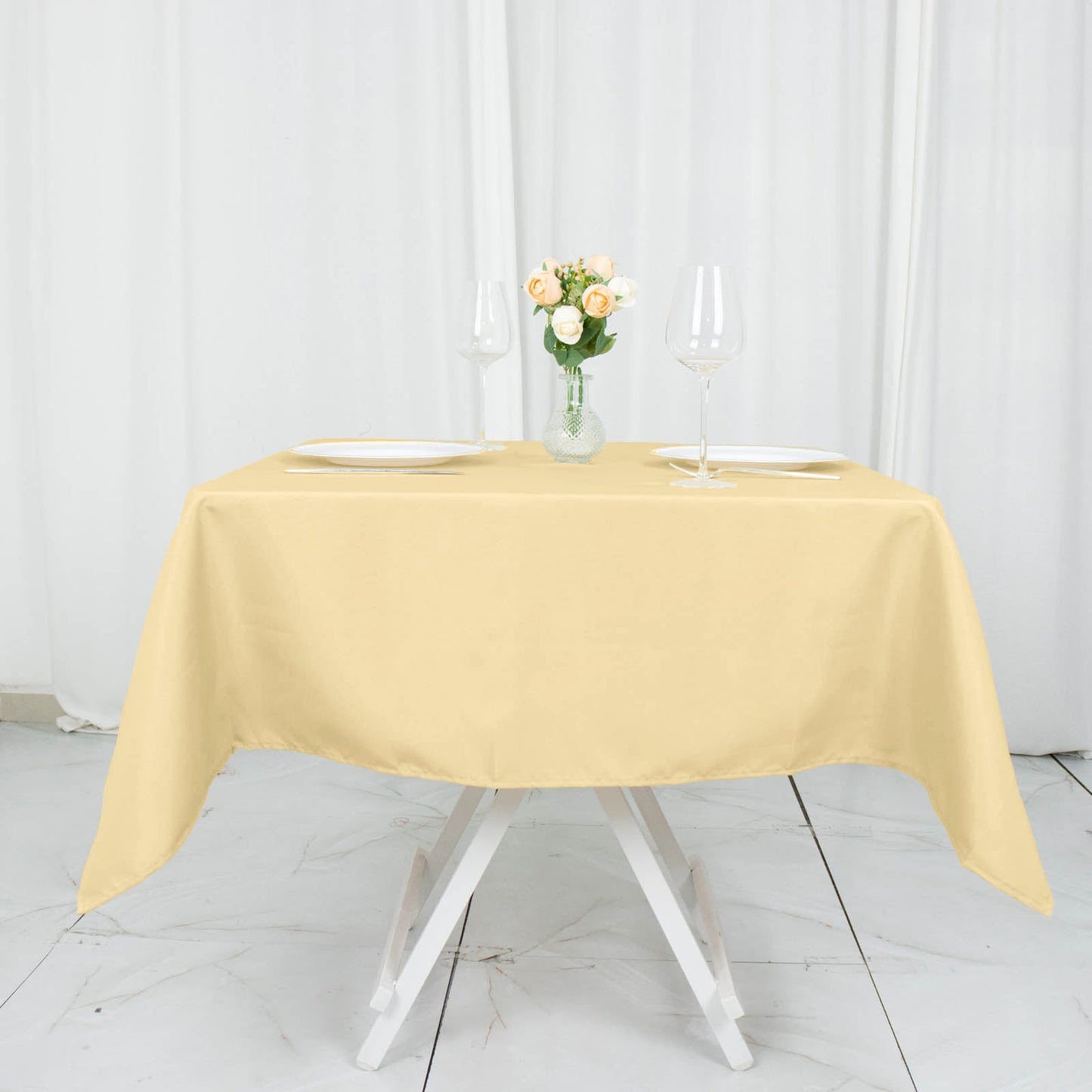 54" Champagne Premium Polyester Square Table Overlay - 220GSM