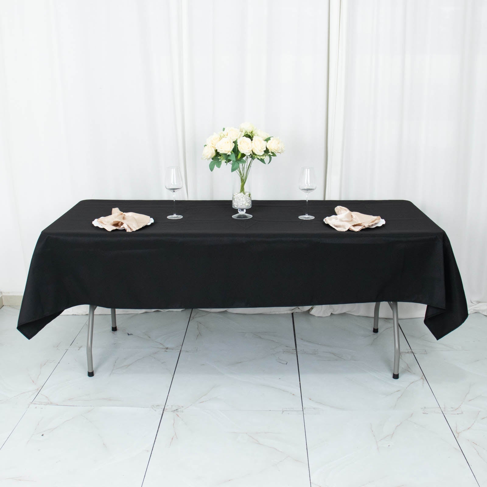 54x96inch Black 200 GSM Seamless Premium Polyester Rectangle Tablecloth