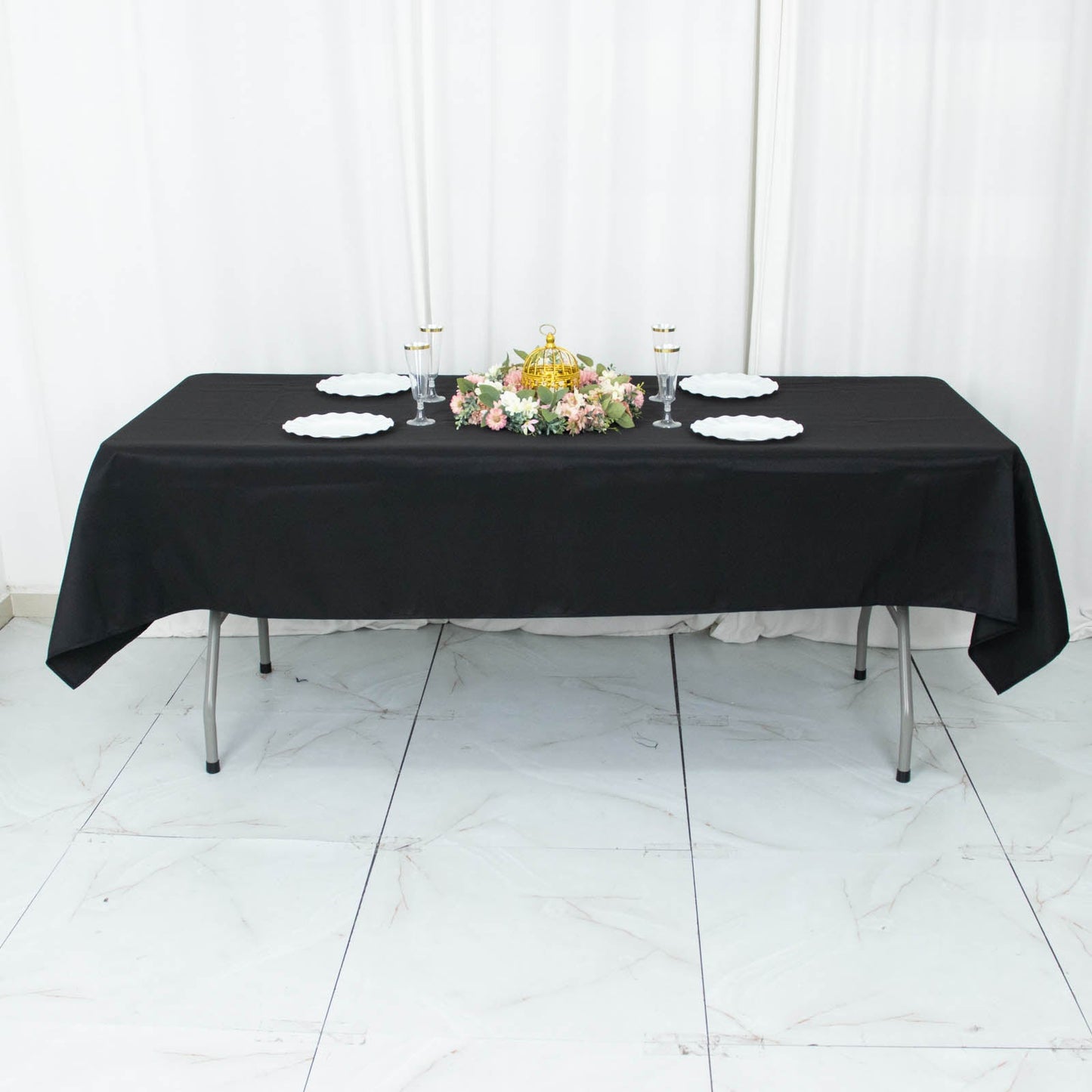54"x96" Black Premium Polyester Rectangle Tablecloth - 220GSM