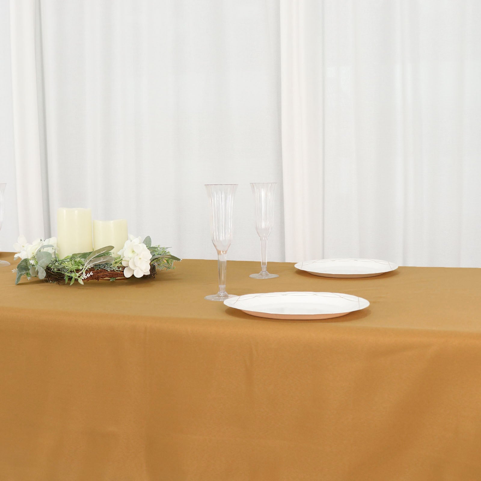 Gold Colored Rectangle Polyester Linen Tablecloth 54 Inch x 96 Inch 